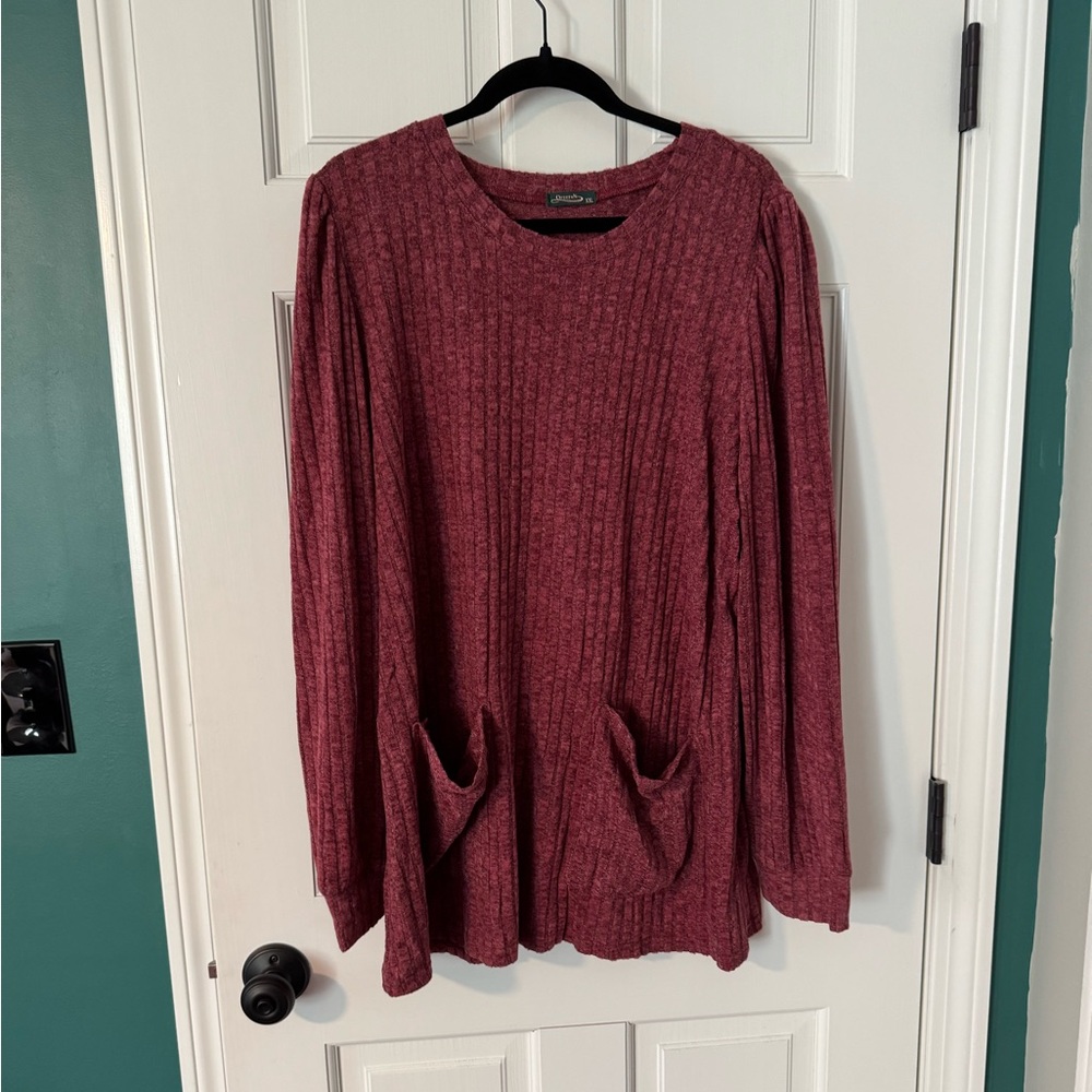 Pink Ribbed Tunic with Pockets